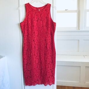 WHITE HOUSE BLACK MARKET Red Lace Dress Sleeveless Women’s Size 12 EUC